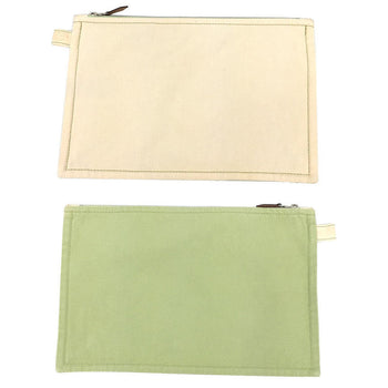 Hermes Hermes Flat Pouch Bora Mm Bicolor 100% Cotton Natural X Lime Green Clutch Bag Canvas