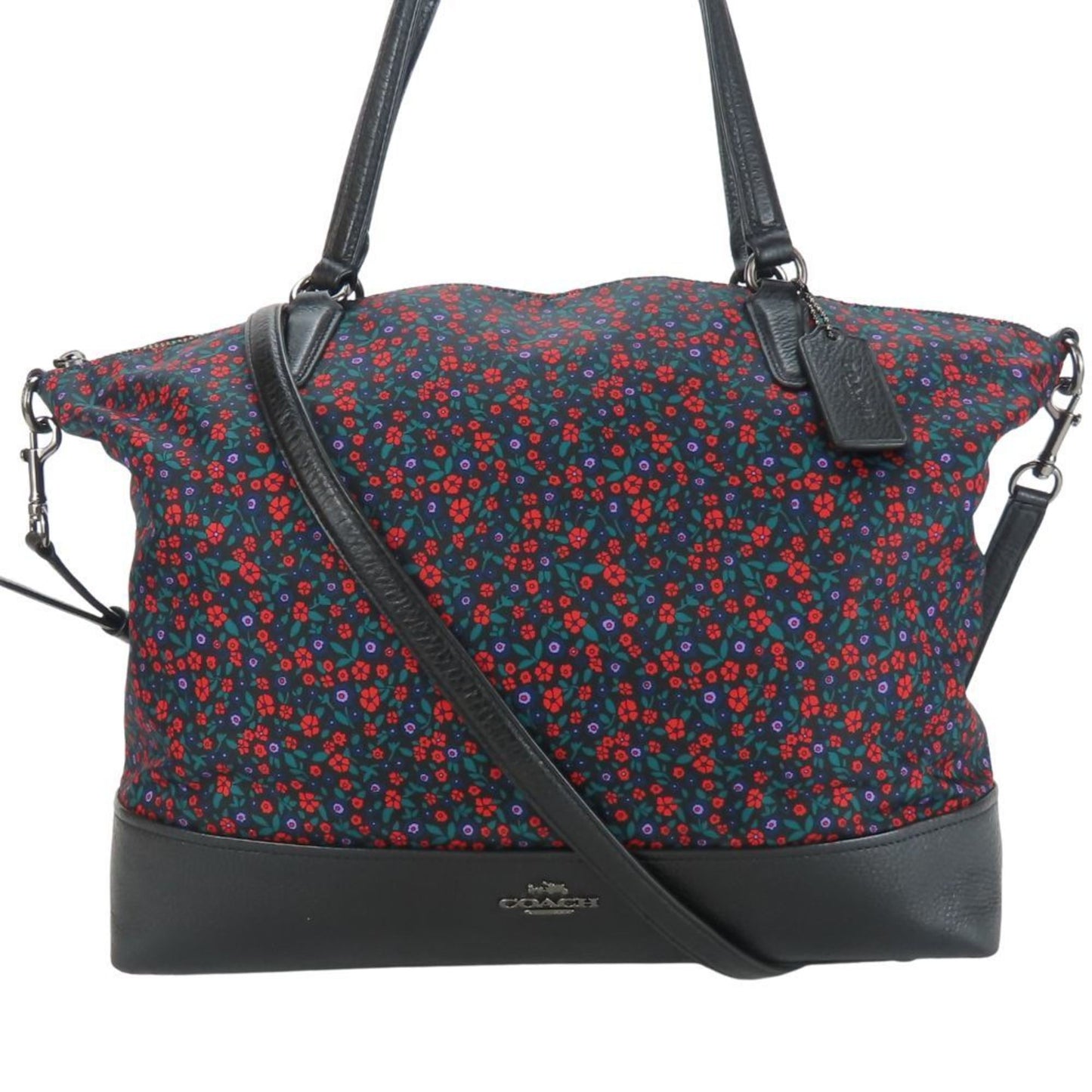 Coach Tote Bag F59433 Satchel Lunch Floral Nylon Leather Black Red Green