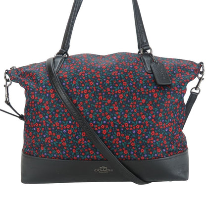 Coach Tote Bag F59433 Satchel Lunch Floral Nylon Leather Black Red Green
