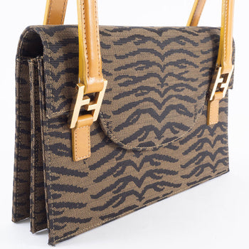 Fendi Zebra Handbag 26346 Canvas/Leather Brown
