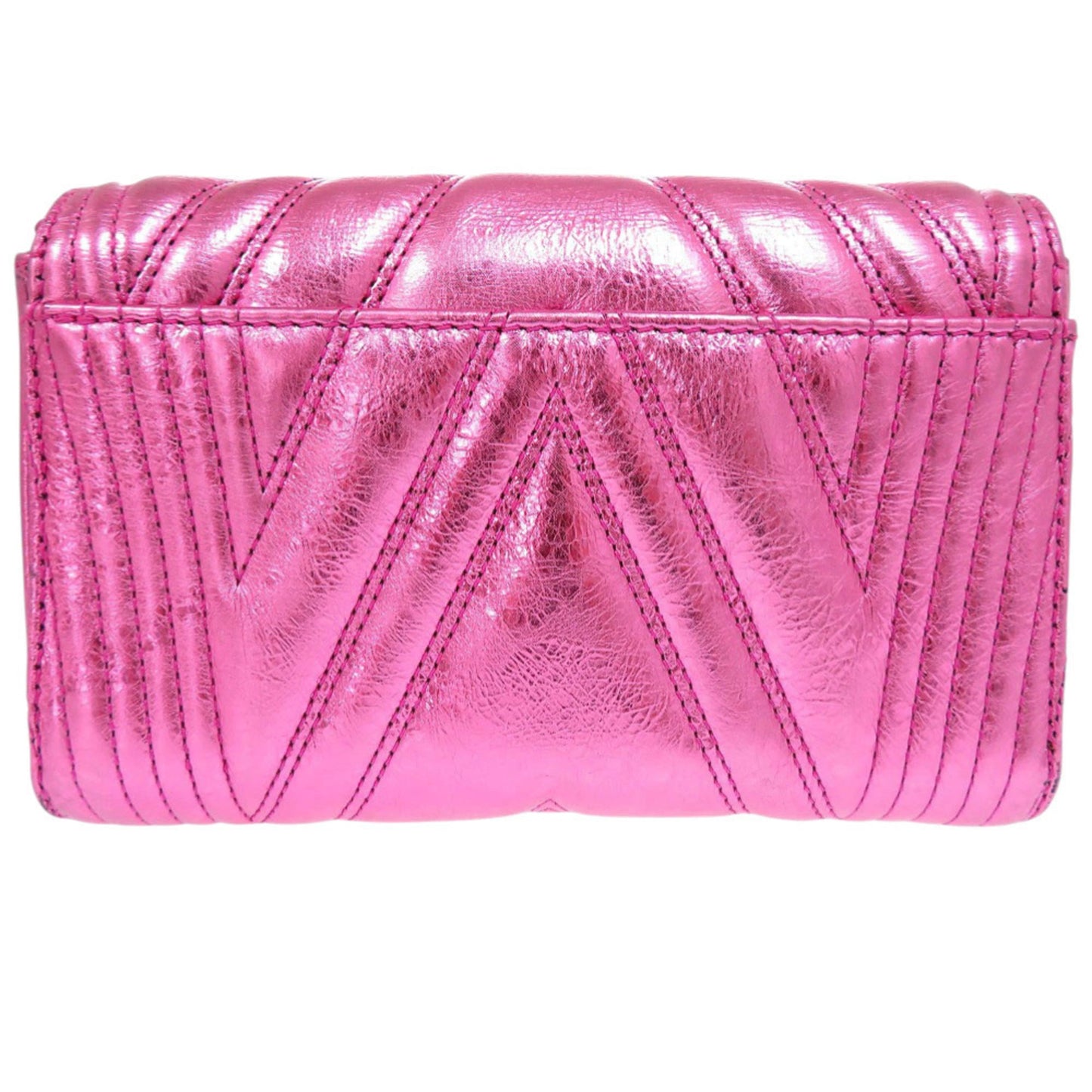 Like New Mcm Calfskin Metallic Pink Shoulder Bag With Gold Hardware And Chain Closure