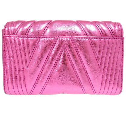 Like New Mcm Calfskin Metallic Pink Shoulder Bag With Gold Hardware And Chain Closure