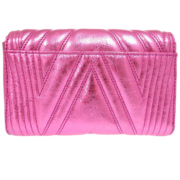 Like New Mcm Calfskin Metallic Pink Shoulder Bag With Gold Hardware And Chain Closure