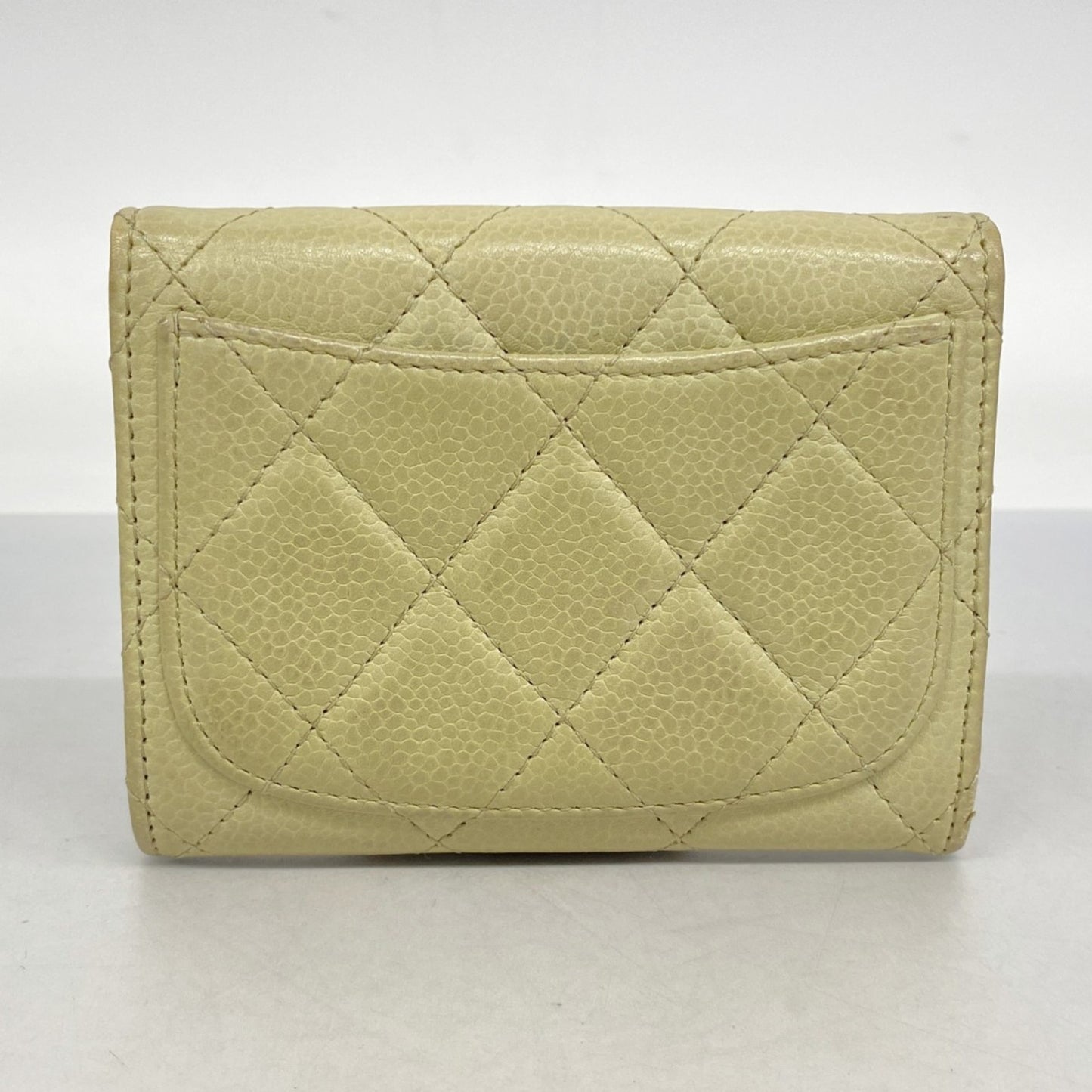 Chanel Matelasse Business Card Case In Beige Caviar Leather