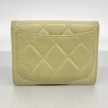 Chanel Matelasse Business Card Case In Beige Caviar Leather