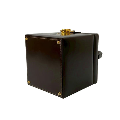 Loewe Anagram Logo Metal Hardware Genuine Leather Mini Handbag Vanity Bag Brown 69183