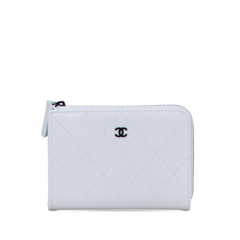 Chanel Matelasse Coco Mark Business Card Case Compact Wallet Purple Leather