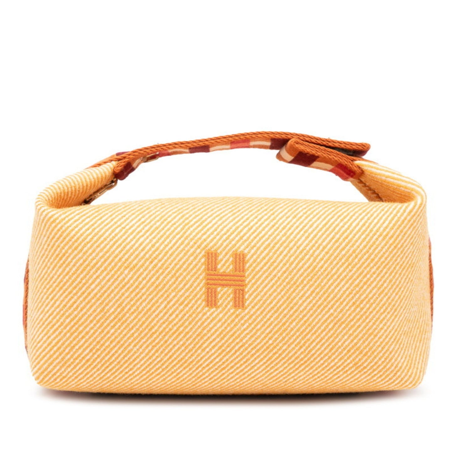 Herms Bride Black Au Carr Pm Handbag Pouch Fauve Orange Silver Hardware Cotton