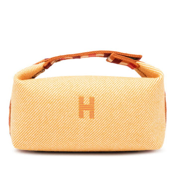 Herms Bride Black Au Carr Pm Handbag Pouch Fauve Orange Silver Hardware Cotton