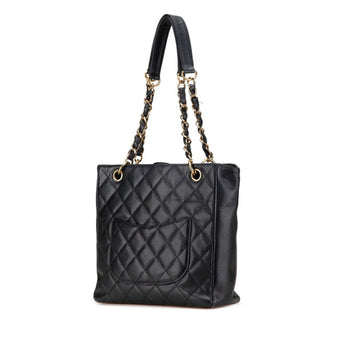 Chanel Matelasse Coco Mark Chain Tote Bag In Black Caviar Skin