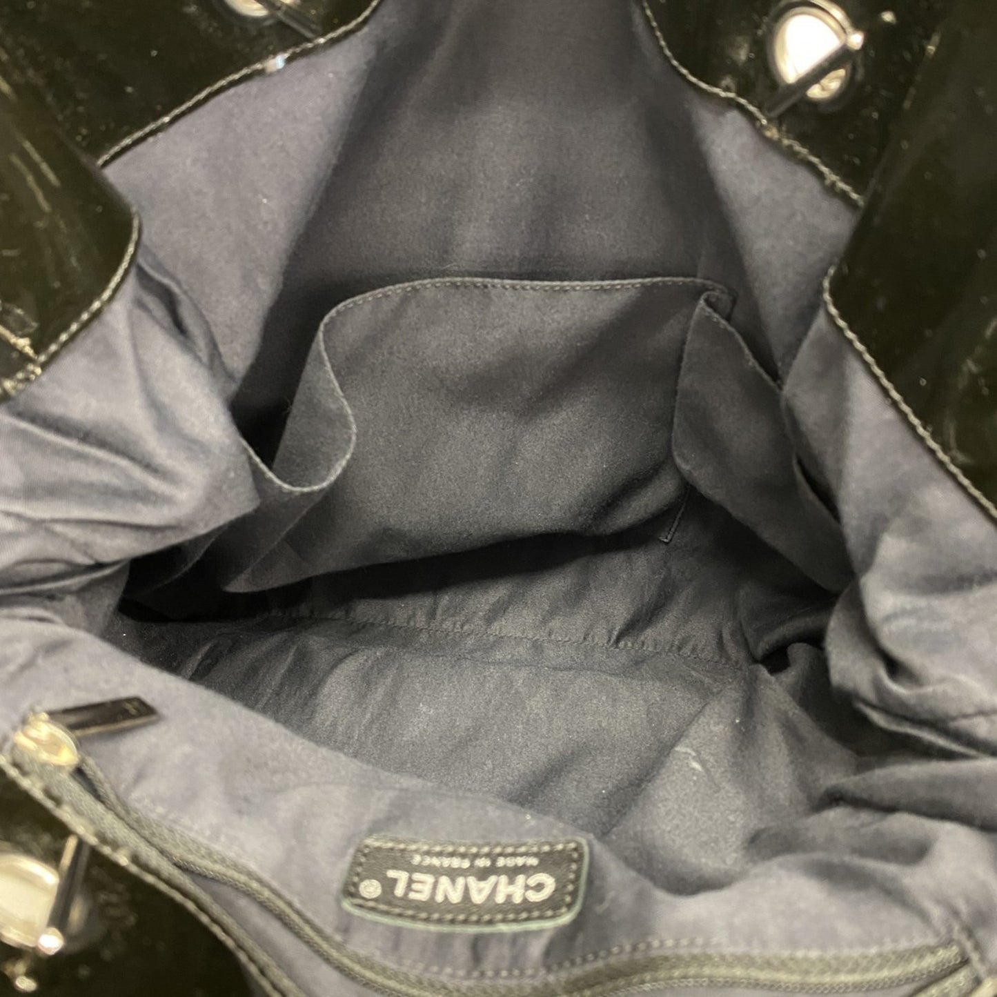 Chanel Patent Leather Black Chain Tote Bag