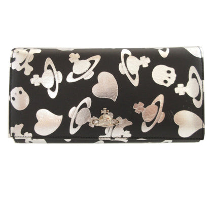 Like New Vivienne Westwood Orb Pattern Heart Leather Bifold Long Wallet In Black And Silver