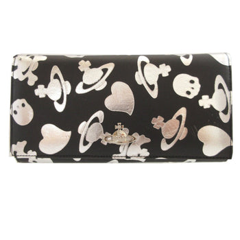 Like New Vivienne Westwood Orb Pattern Heart Leather Bifold Long Wallet In Black And Silver