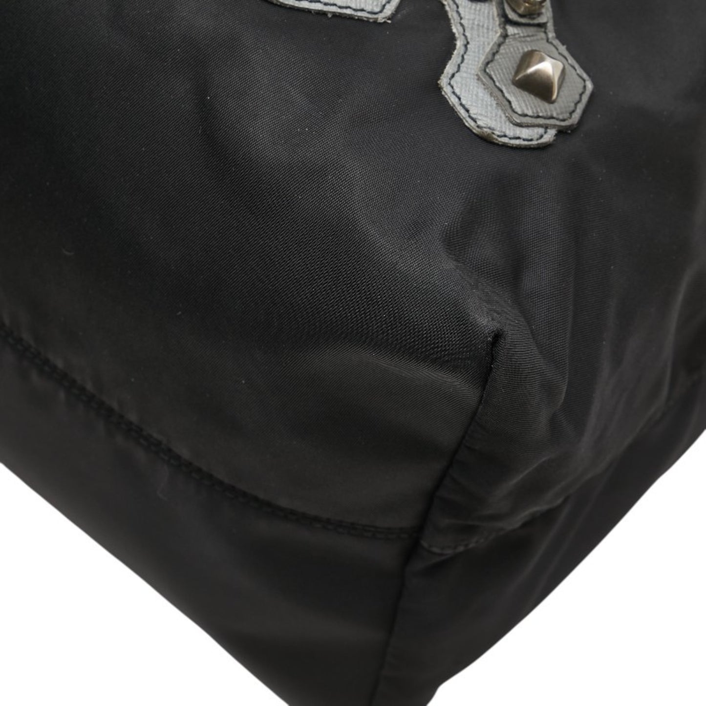 Prada Skull Stud Handbag Tote Bag Black Nylon Leather