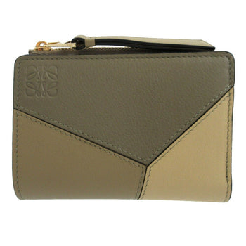Like New Loewe Puzzle Compact Wallet C510P30X03 Leather Khaki Beige Bi-Fold 1241Loewe