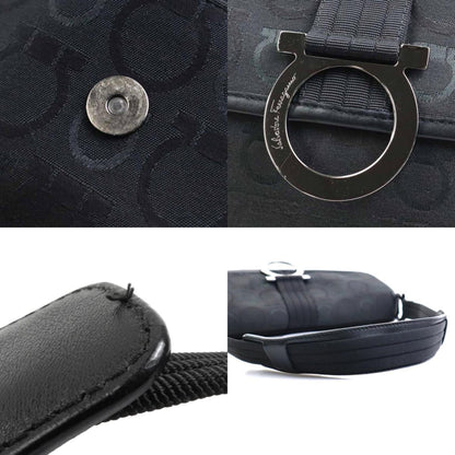 Salvatore Ferragamo Shoulder Bag Gancini Canvas Black Silver