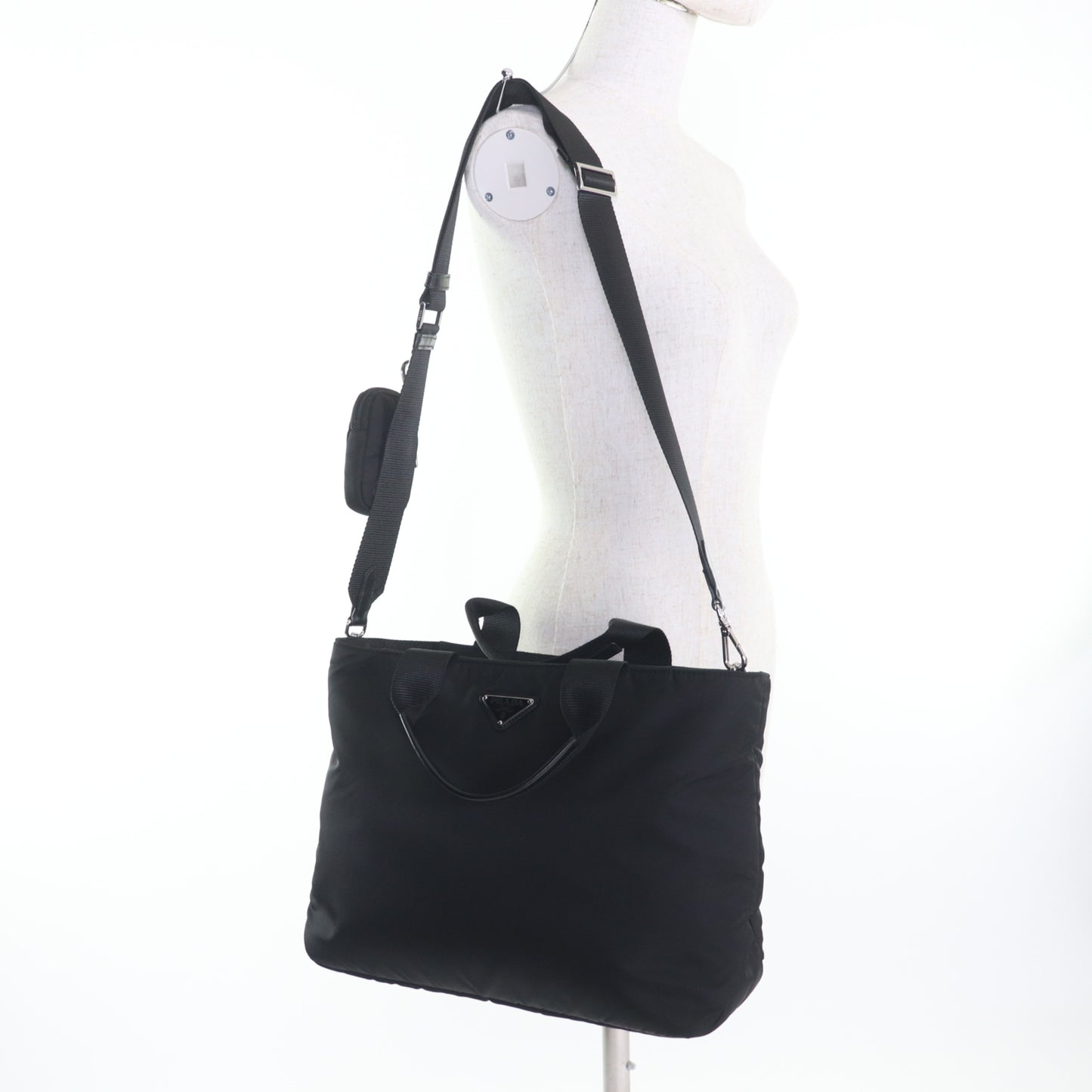 Prada 1Bg867 Re-Nylon Pouch/Shoulder Bag With Triangle Logo And Leather Detailing