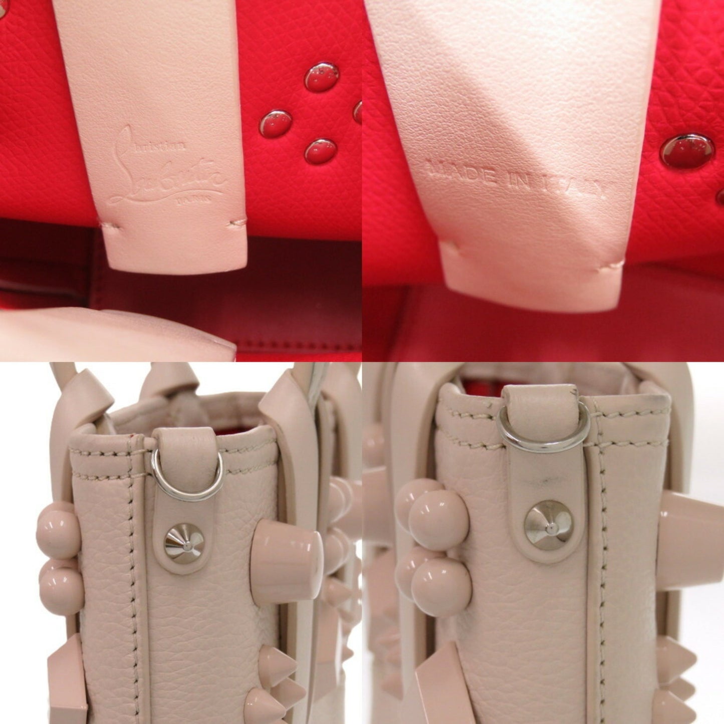 Like New Christian Louboutin Painted Cabata Mini Calfskin Leather Tote Bag In Pink Beige