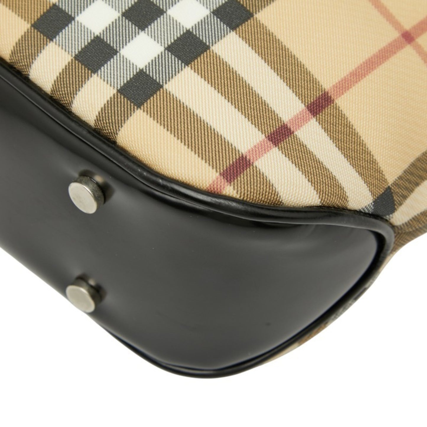 Burberry Nova Check Handbag Tote Bag Beige Black Leather