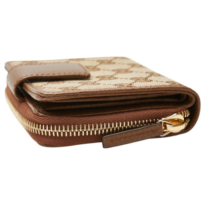 Gucci Gg Canvas Bifold Wallet 346056 Beige Brown Leather