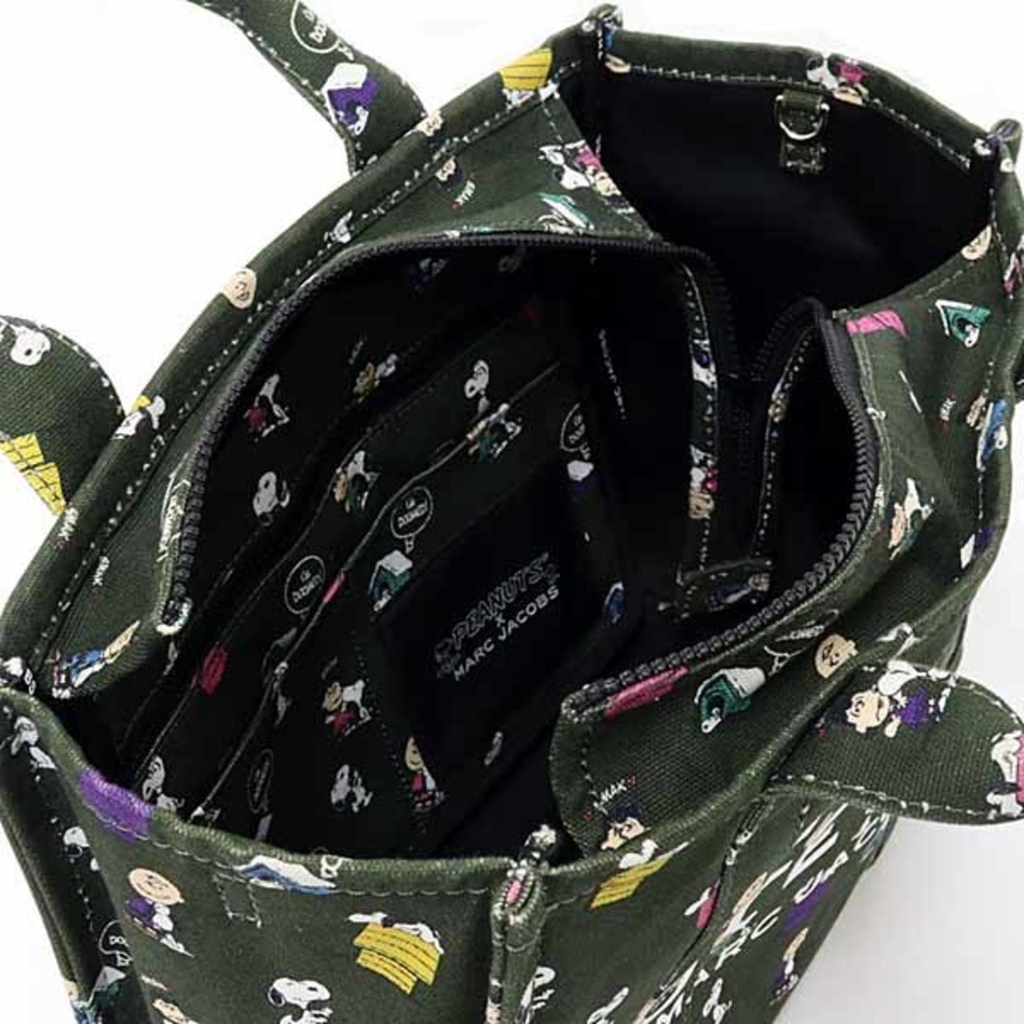 Marc Jacobs X Peanuts Collaboration: The Tote Canvas Tote Bag In Khaki Green.