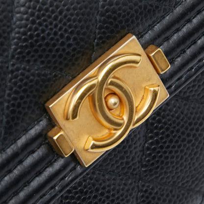Chanel Matelasse Boy Chanel Coco Mark Bifold Wallet Black Caviar Skin