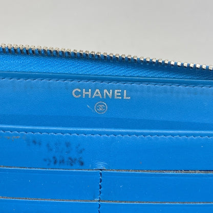 Chanel Patent Leather Turquoise Blue Long Wallet
