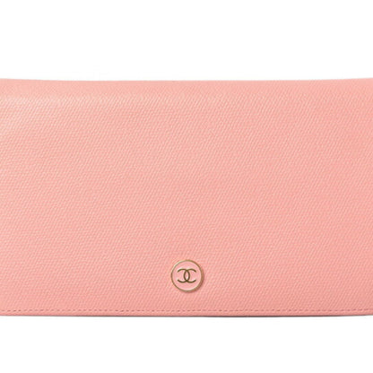 Chanel Wallet Long Here Mark Button Motif Leather Rose A20904