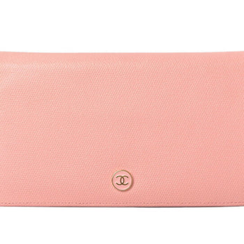 Chanel Wallet Long Here Mark Button Motif Leather Rose A20904