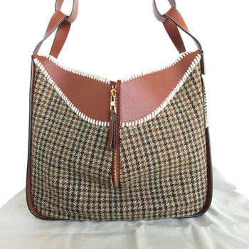 Loewe Handbag Shoulder Bag Hammock Leather Wool Dark Green Brown Gold