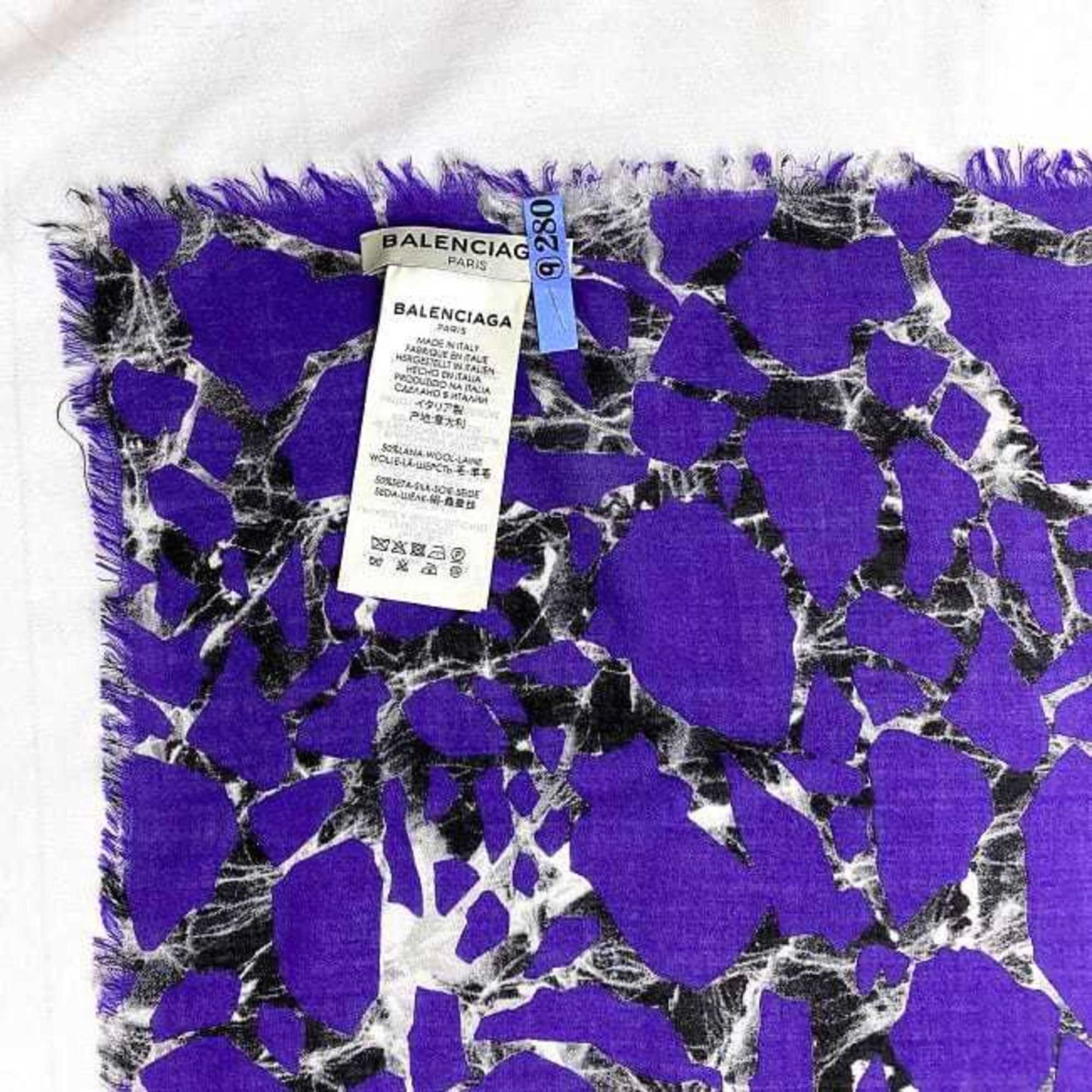 Balenciaga Stole Navy 508313 50% Wool Silk Balenciaga Large Square Mosaic Camouflage
