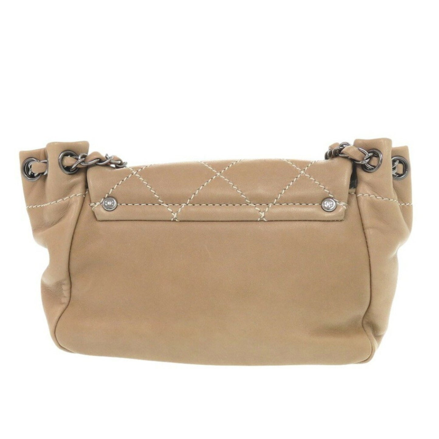 Chanel Wild Stitch Coco Mark Chain Shoulder Bag Lambskin Beige 0157Chanel