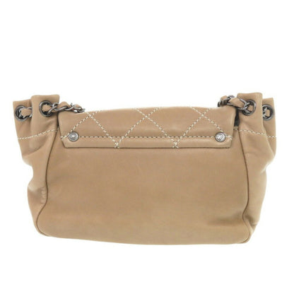 Chanel Wild Stitch Coco Mark Chain Shoulder Bag Lambskin Beige 0157Chanel