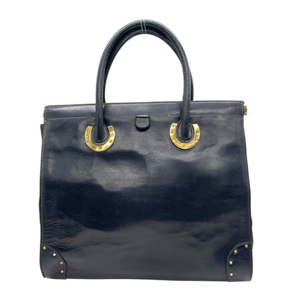 Gucci Handbag Tote Bag In Navy Blue Leather With Gold Hardware