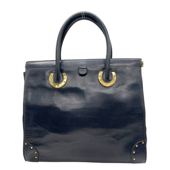 Gucci Handbag Tote Bag In Navy Blue Leather With Gold Hardware