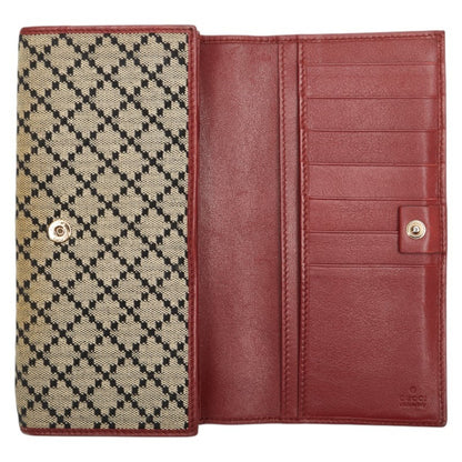 Gucci Diamante Interlocking Long Wallet 204836 Beige Red Canvas Leather