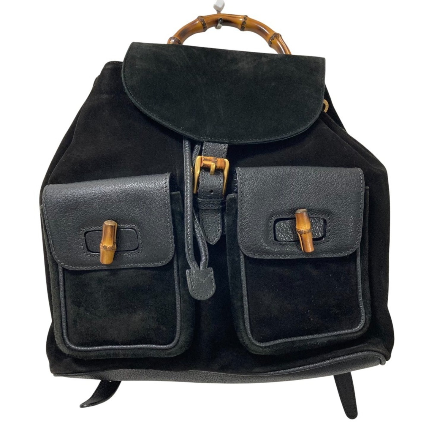 Gucci Suede Leather Bamboo Backpack 2058 Black