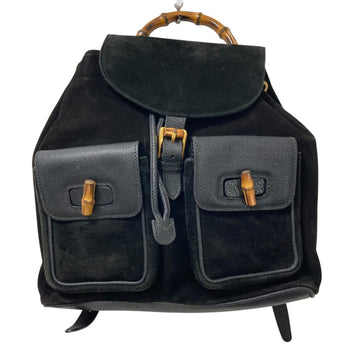 Gucci Suede Leather Bamboo Backpack 2058 Black