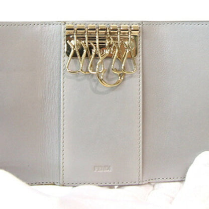 Fendi 6-Ring Key Case 8Ap079 Silver Leather