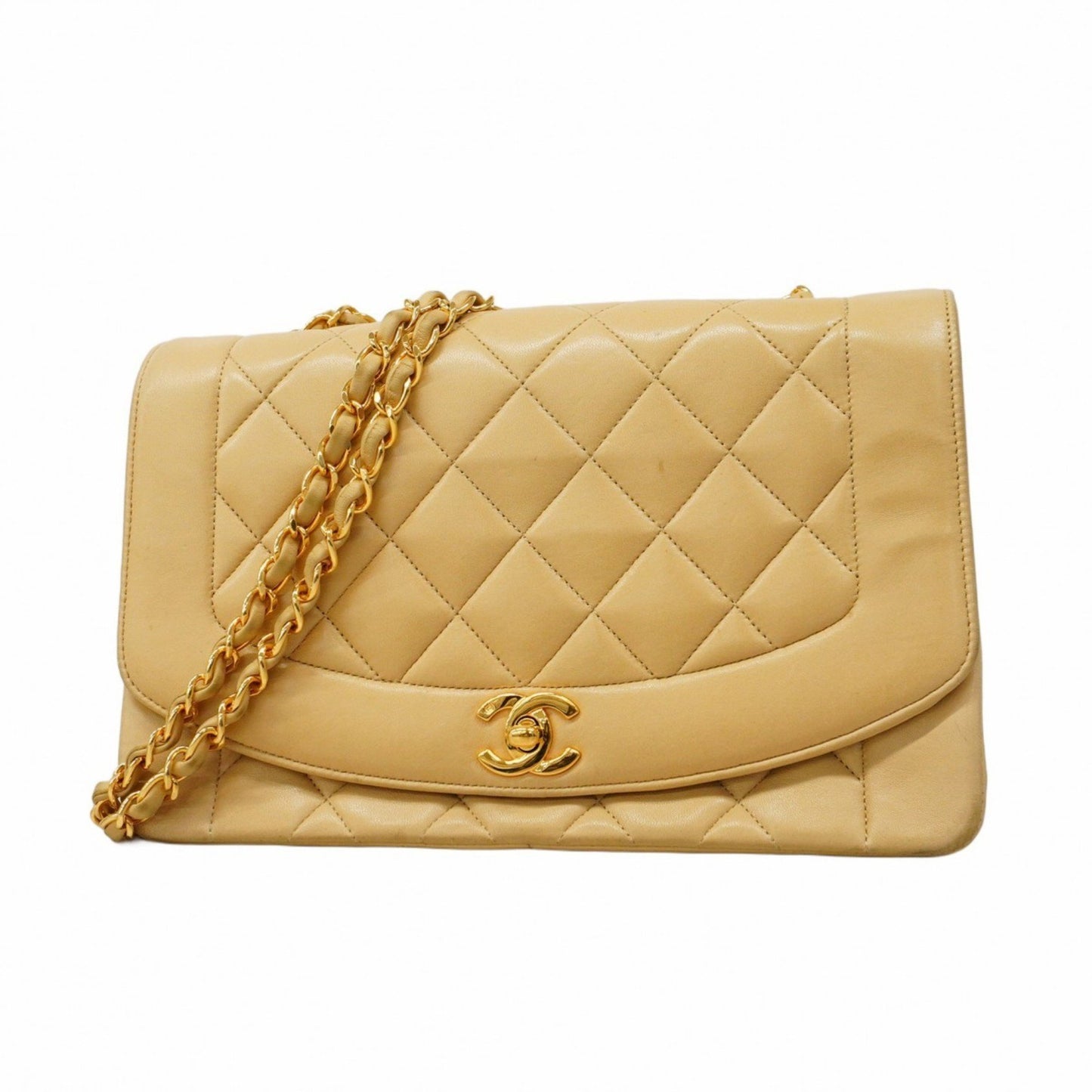 Chanel Diana Matelasse Chain Shoulder Bag In Beige Lambskin