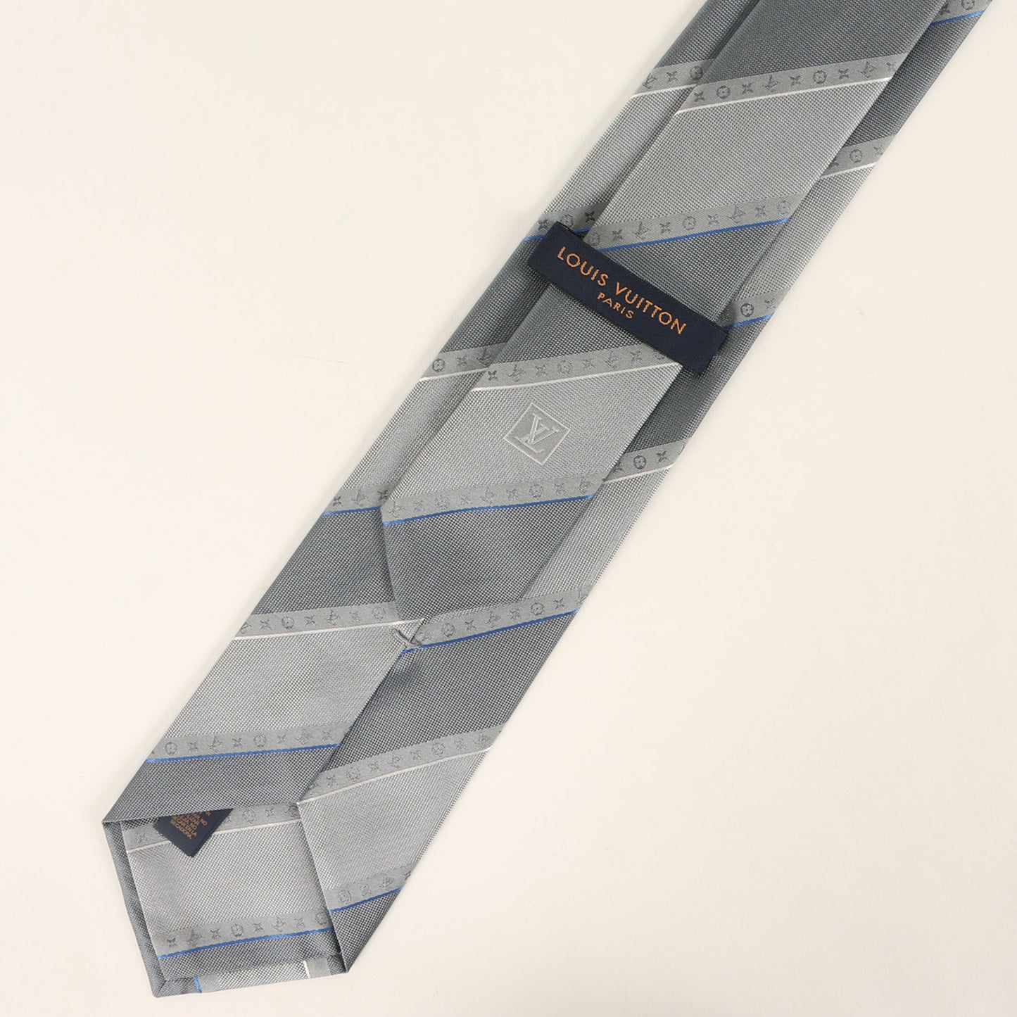 Louis Vuitton Regimental Monogram Silk Cravate Tie M77835 Silver