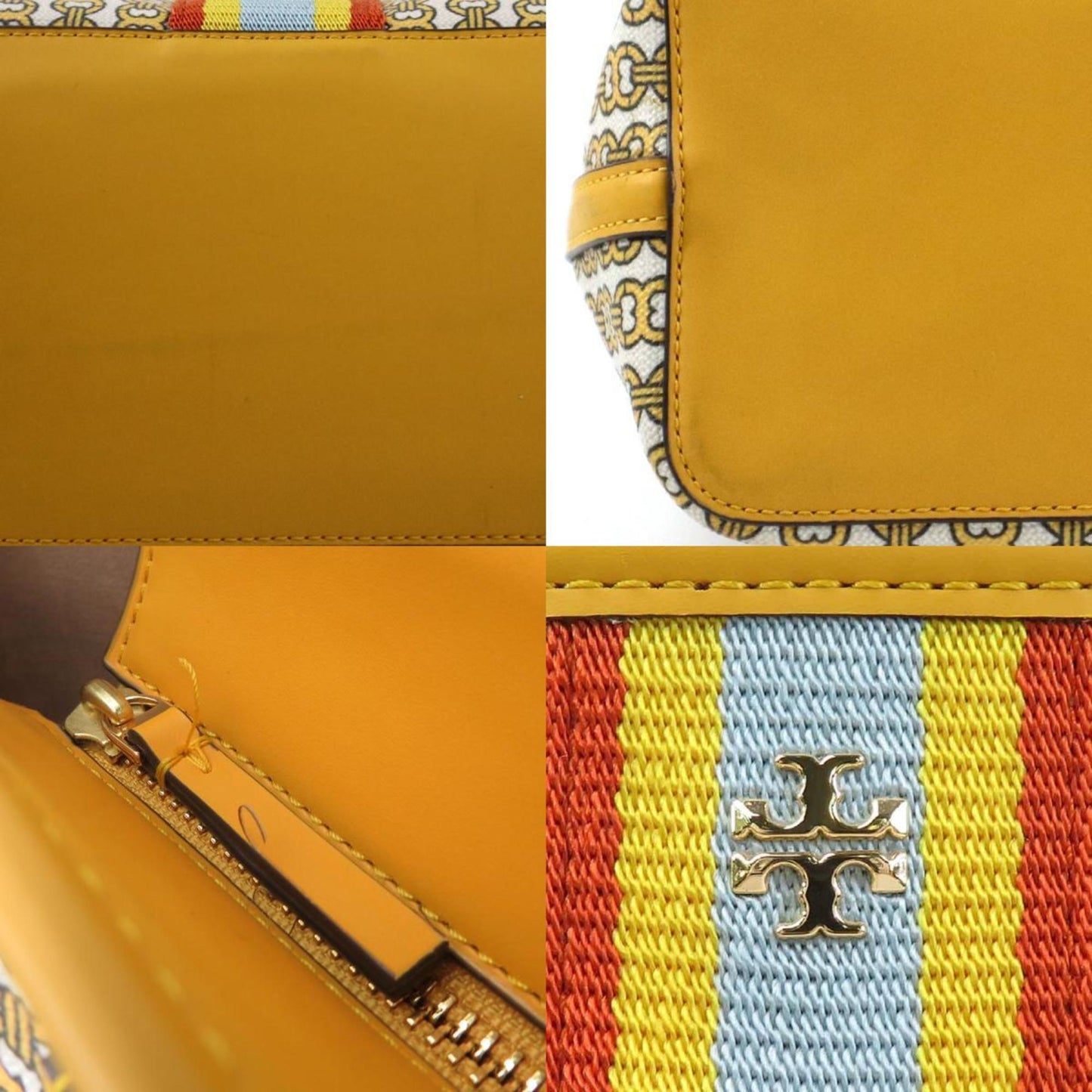 Tory Burch Handbag Shoulder Bag Coated Canvas Leather Yellow