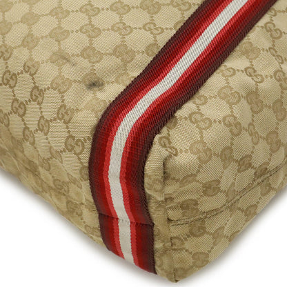 Gucci Gucci Gg Canvas Sherry Line Tote Bag Large Shoulder Beige Red Multicolor 189669