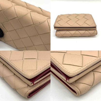 Bottega Veneta Tri-Fold Wallet Intrecciato Beige Leather Compact