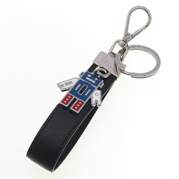 Prada Keychain 2Pp040 Black Leather Keyring Bag Charm Robot