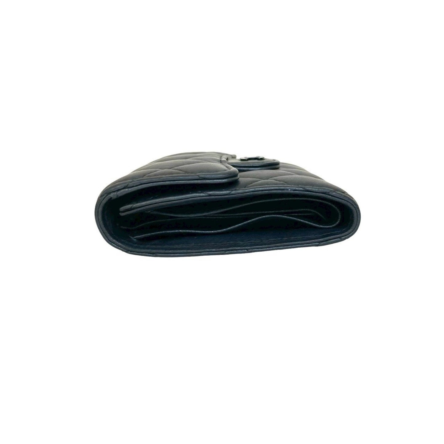 Chanel Matelasse Coco Mark Lambskin Leather Tri-Fold Wallet In Metallic Black 95841