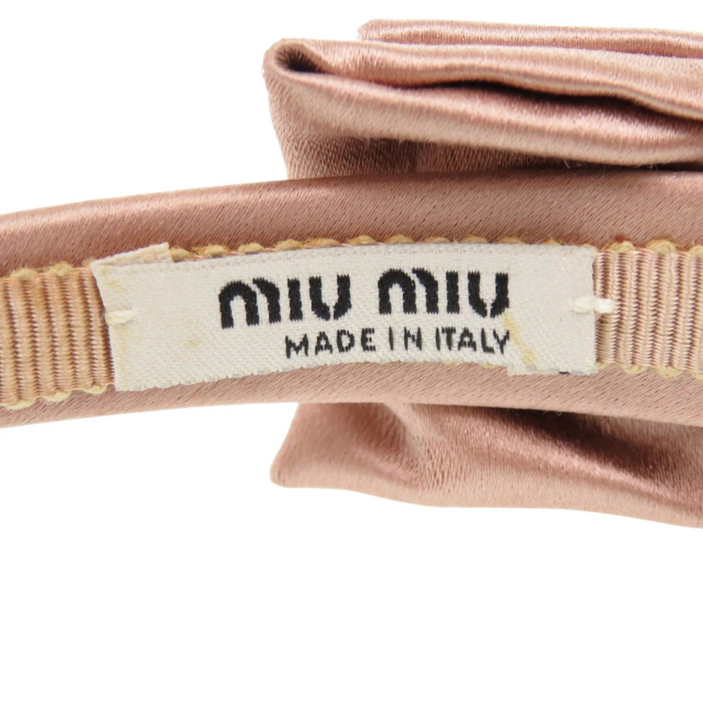Miu Miu Miu Jeweled Ribbon Headband 04289 Satin Crystal Rayon F0770 Cammeo Pink Head Accessory 0464