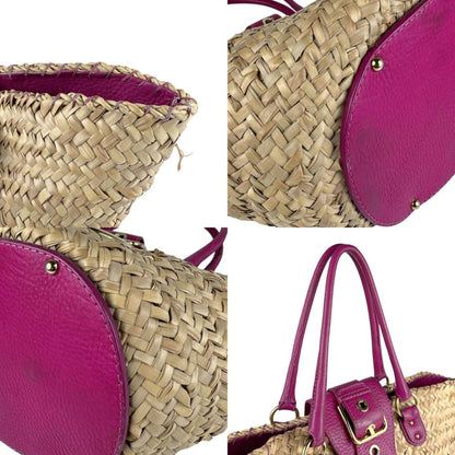 Dolce & Gabbana Shoulder Bag Straw Leather Natural Purple Gold