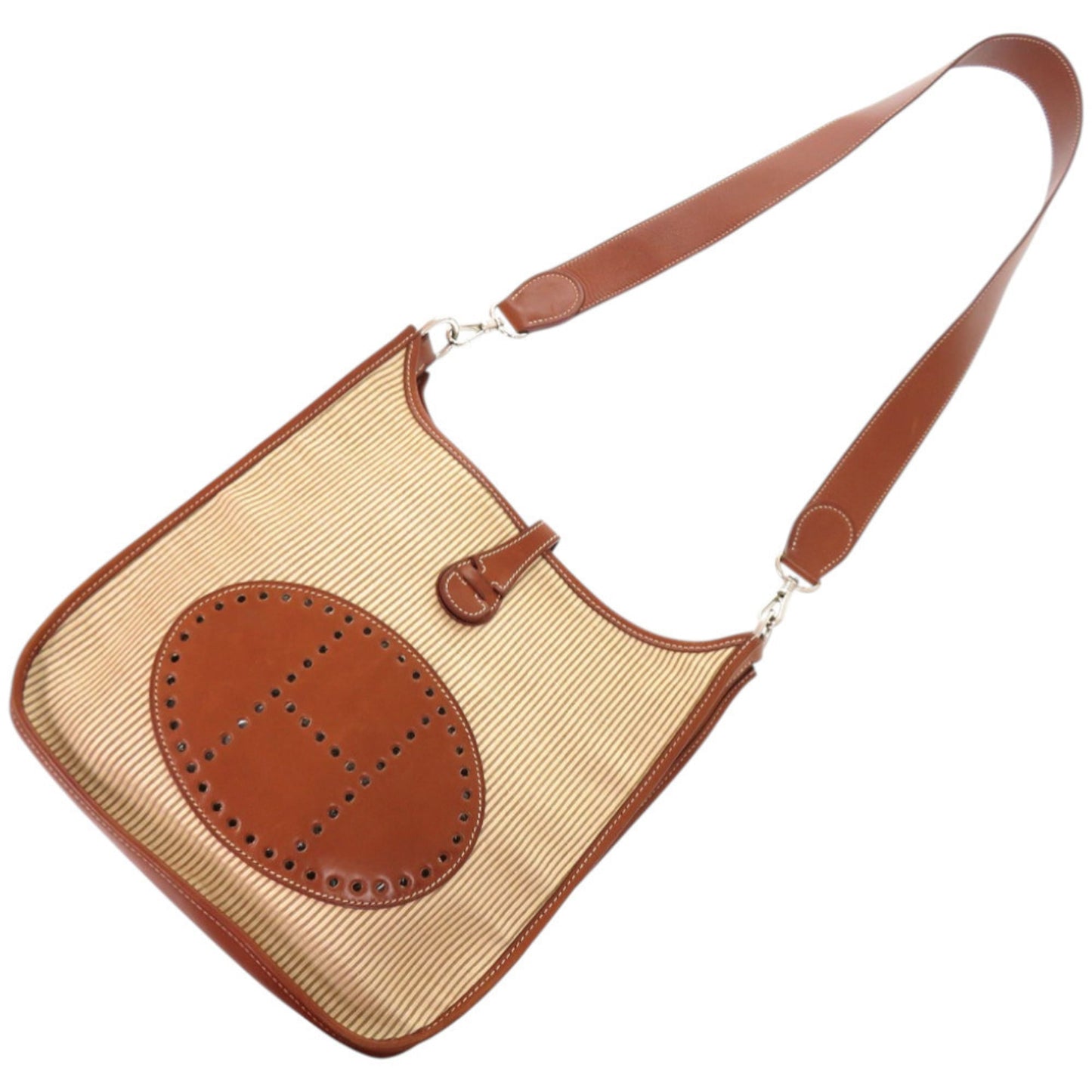 Hermes Herms Evelyne I Pm Striped Shoulder Bag In Veau Gulliver Noisette Leather