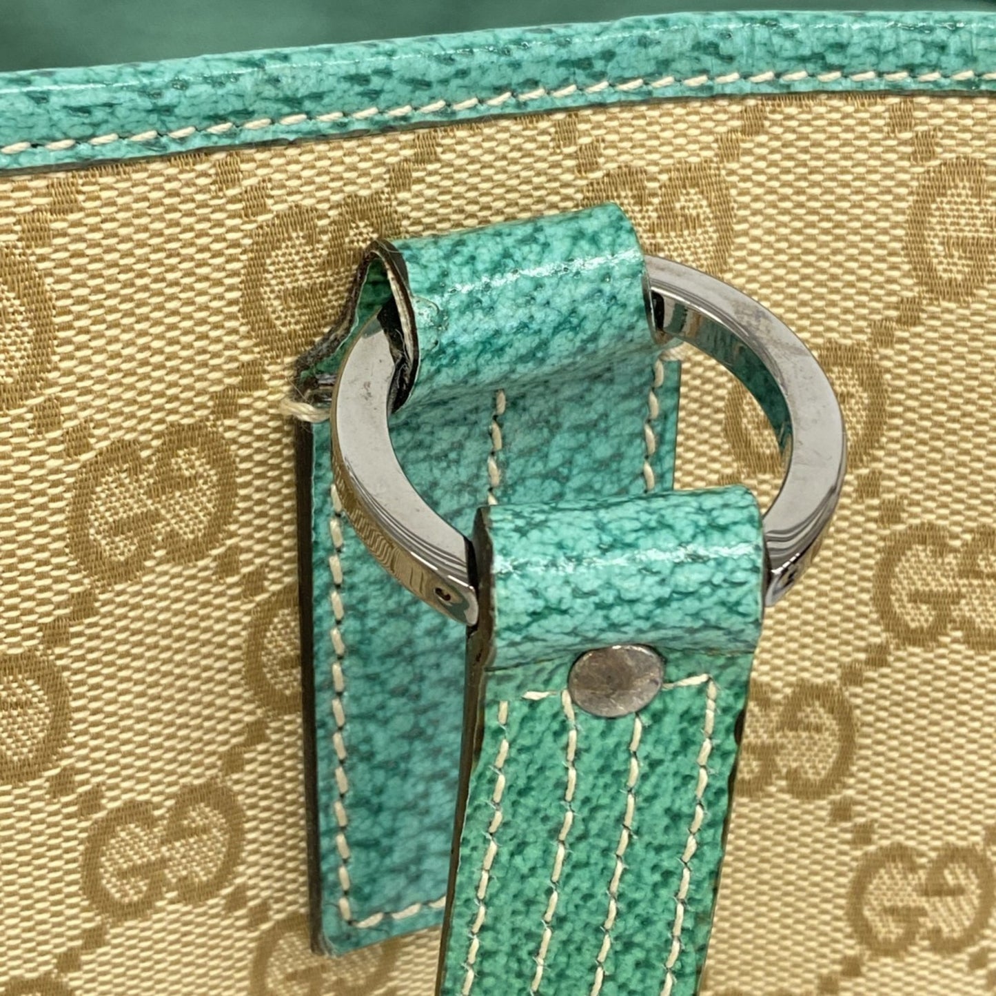 Gucci Tote Bag Gg Canvas 113017 Beige Green